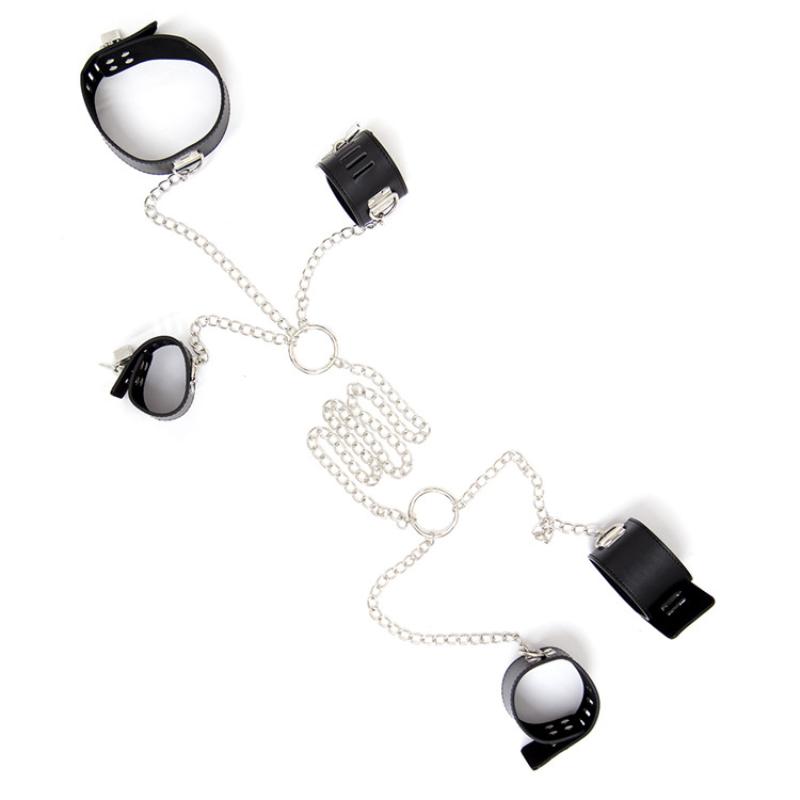 Sex Toys Faux Leather Handcuffs Neck Collar Wrist Ankle Cuffs BDSM Bondage Set Shackles Erotic Restraint Adult Slave Game Sex Toys