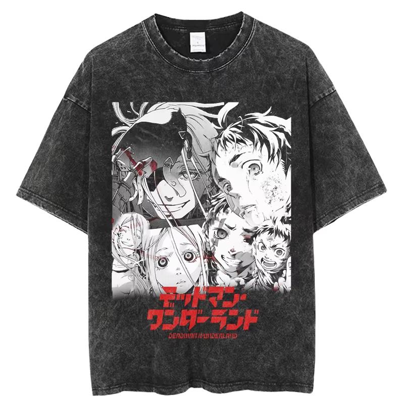 Anime Deadman Wonderland Shiro Graphic T Shirt Men Women T-shirts Vintage Washed Tee Harajuku Male Oversized T-shirt