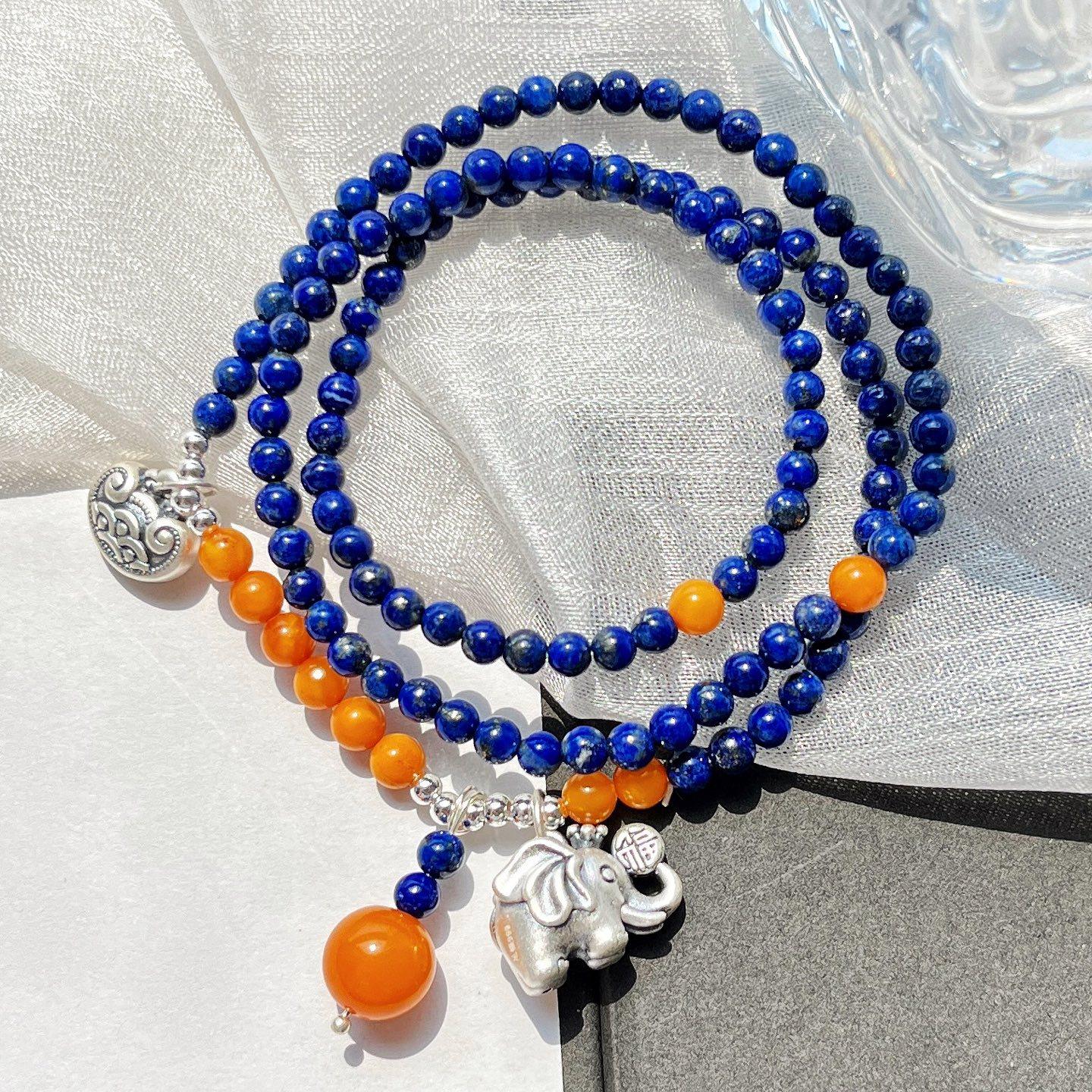 

925 Silver Old Beeswax Lapis Lazuli Multi-Circle Design Atmosphere Bracelet Bracelet Bracelet