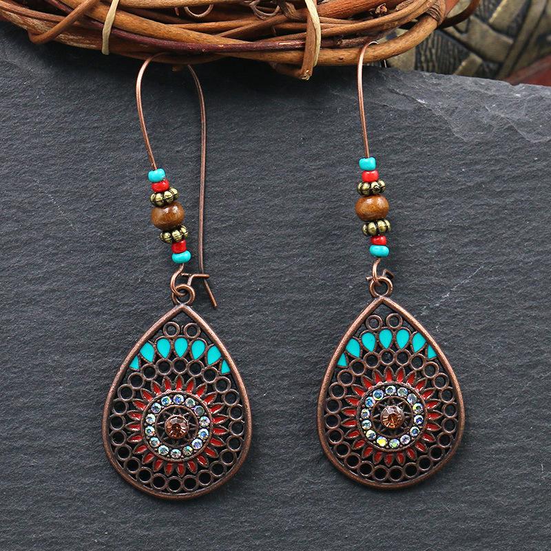 Vintage Ethnic Bohemian Drop Dangle Earrings For Women Wooden Tassel Pearl Beaded Geometric Leaf Flower Round Boho Earrings