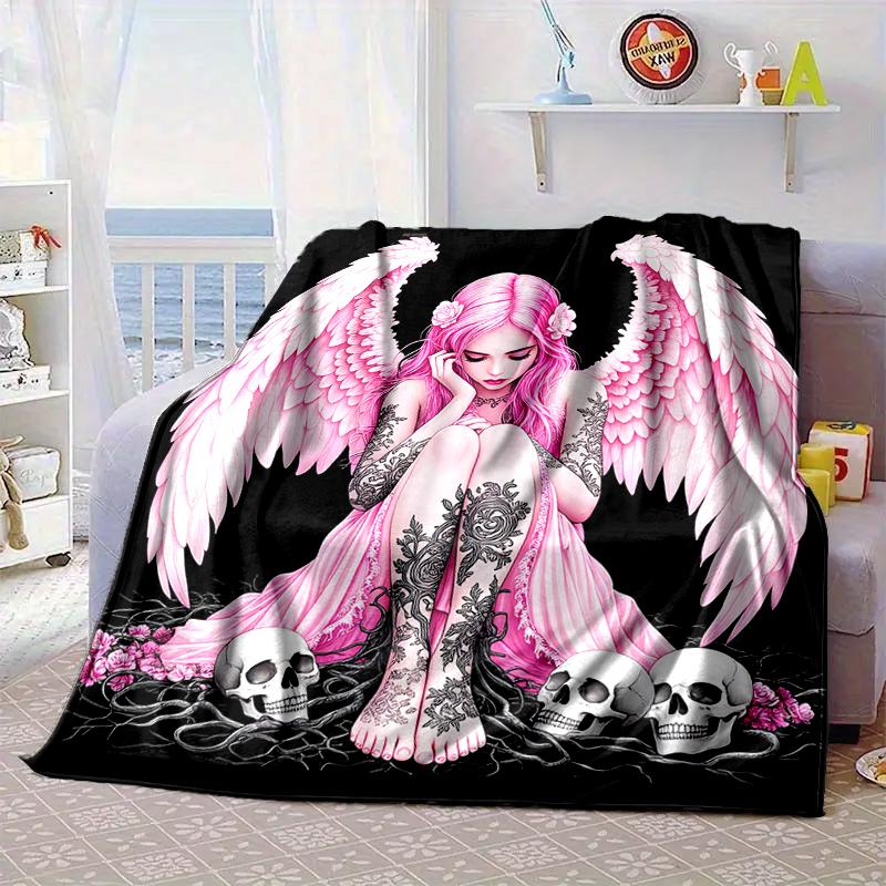Ätherische rosa Engelskopf Decke Flanelldecke für Bett, Sofa, Camping, Wandern, Picknick Zubehör, Geschenk für Familie Fan Geschenke