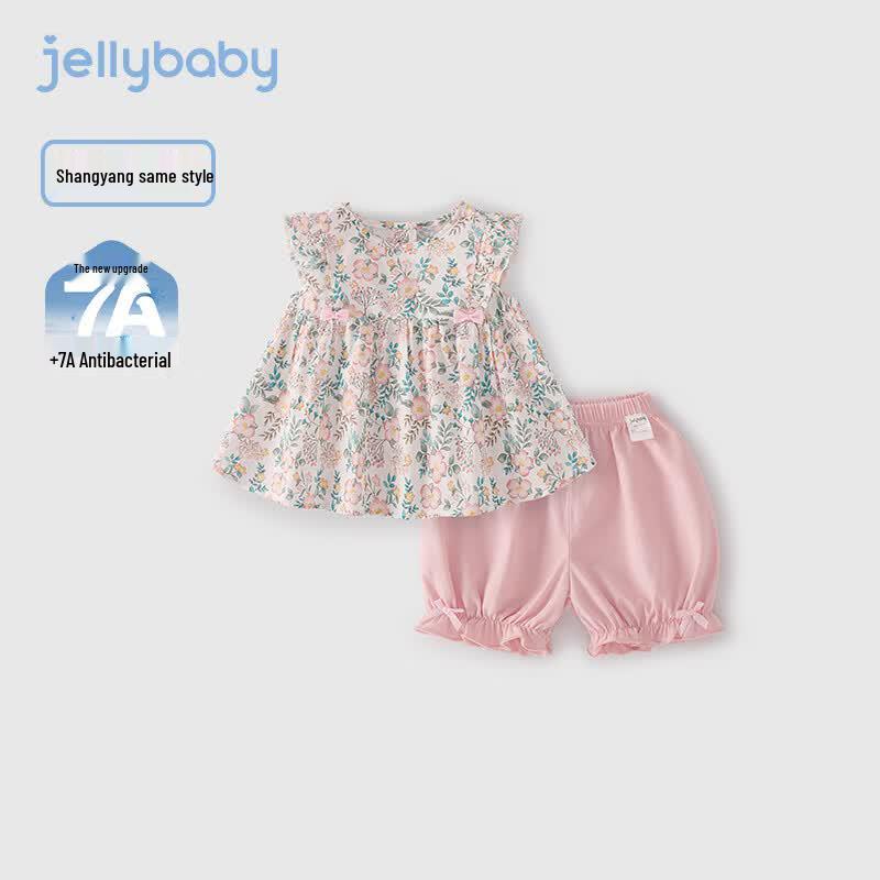 JELLYBABY Girls  French Floral Flutter Sleeve Set 90