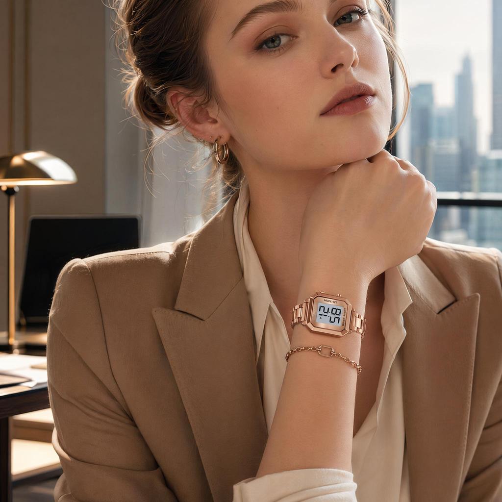 Women's Digital Watch SKMEI Rose Gold Square Stainless Steel 2581
