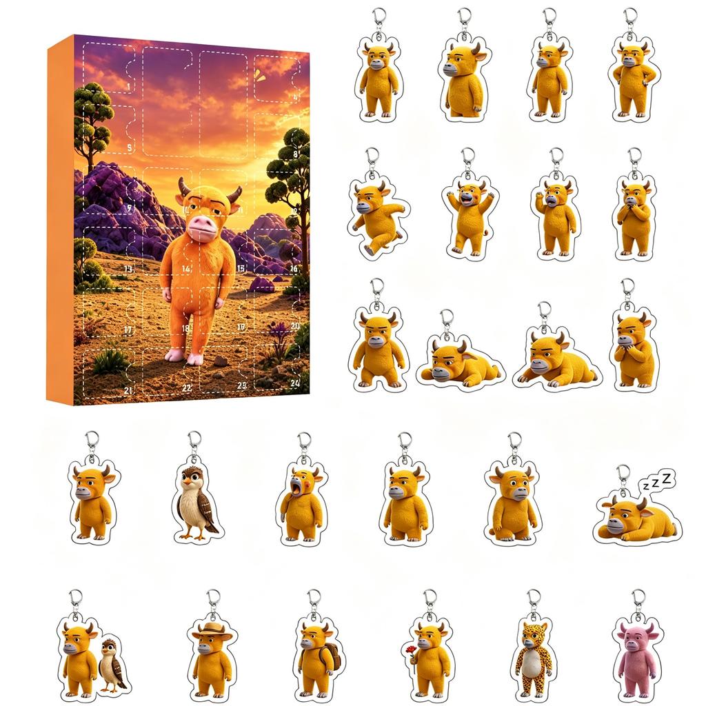 Day Christmas Advent Calendar with 2D Acrylic Keychains Cow-Themed Surprise Box Set