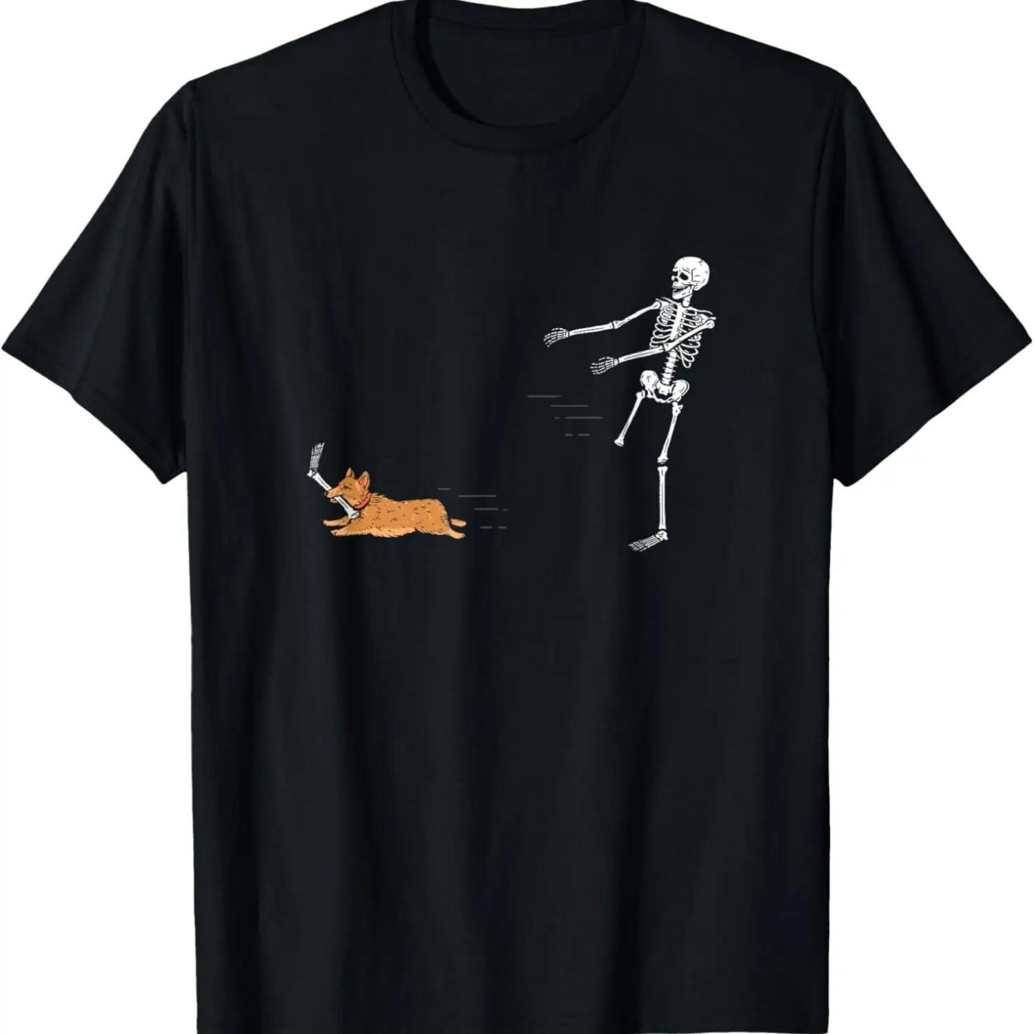 Cute Corgi Dog _ Funny Skeleton Halloween T-Shirt S