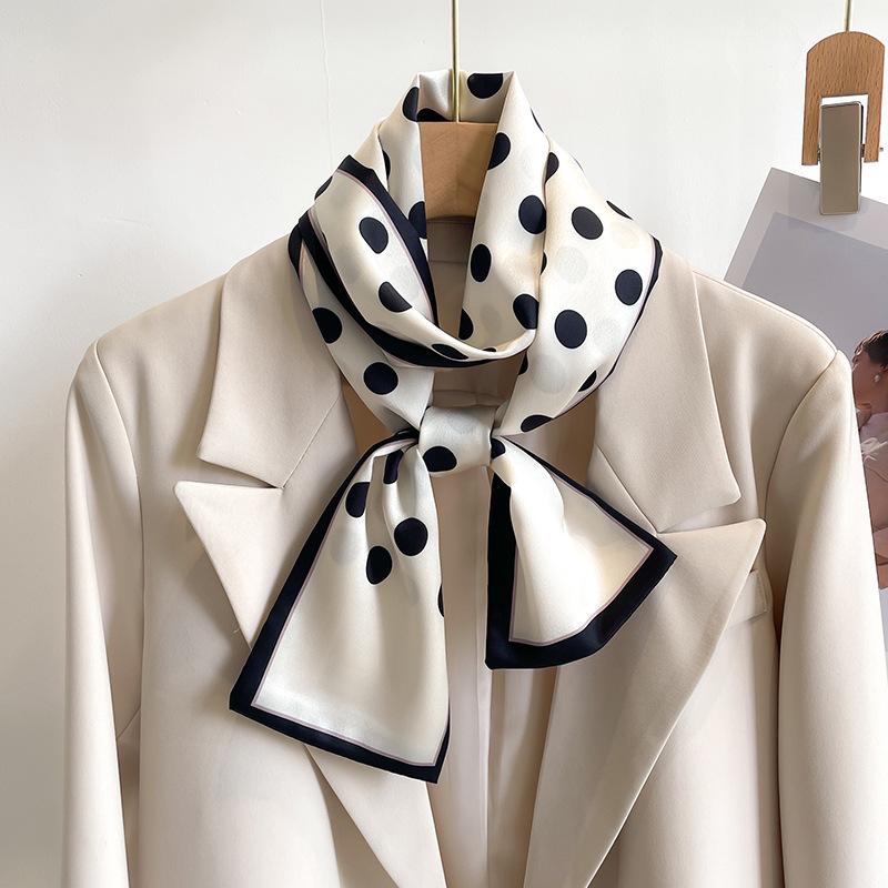Polka Dot Small Silk Scarf Women's Thin and Narrow Long Scarf Korean Version Versatile Bag with Headband Ribbon Streamer Thin Spring and Summer