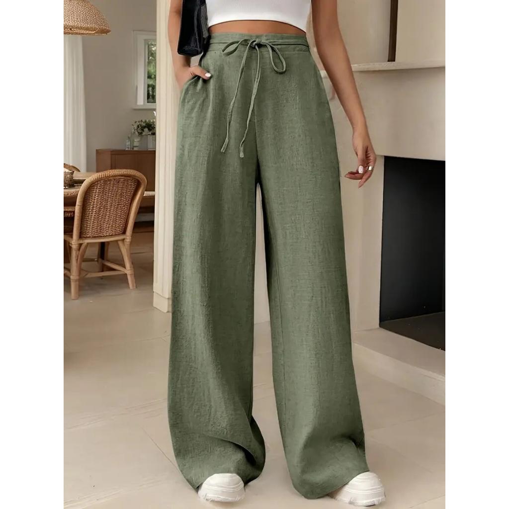 Wide Leg Floor Length Pants Women Drawstring Pant Loose Y2k Streetwear Capris Pockets Casual Sports Summer High Waist Basics