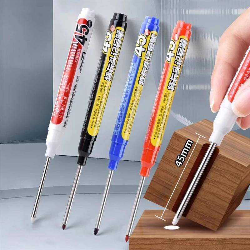 1Pcs 45Mm Extra-Long Nib Oil-Based Marker, Refillable, Black, For Deep Hole Line Marking On Wood, Tile, Construction Site