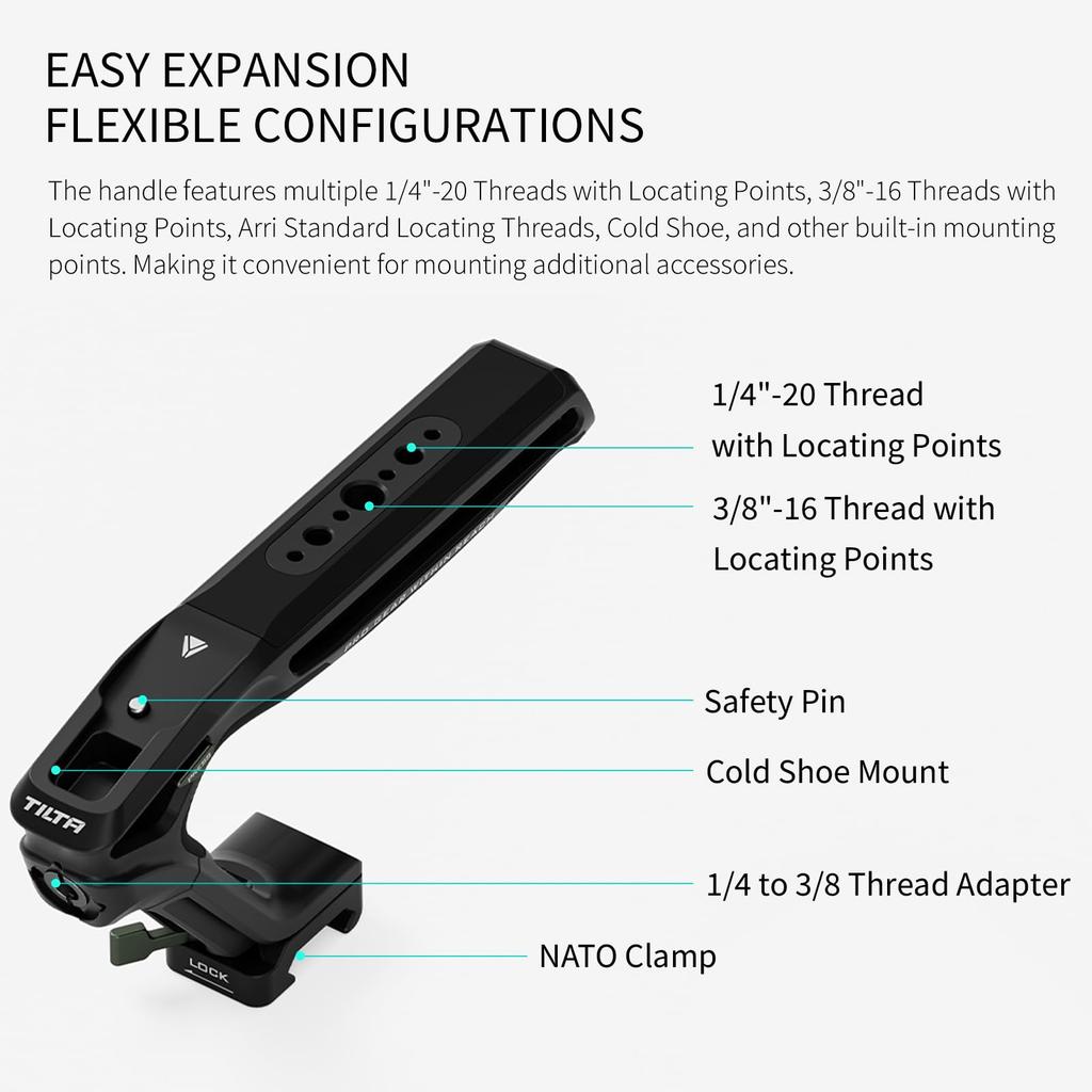TILTA Xeno Top Handle with NATO Compatible with Tilta Camera Cages and NATO Attachments Titanium Gray Mount, - (TA-XTH3-TG)