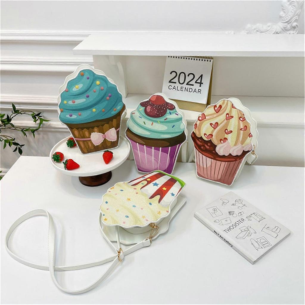 Cupcake Bag Shoulder Bag Ladies Crossbody Purse PU Crossbody Shoulder Bag Small Cupcake Purse with Adjustable Strap White