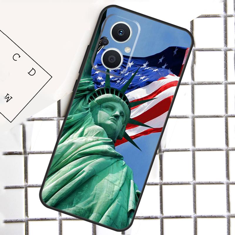 America Flag Statue of Liberty For OPPO Reno 13F 12F 14F 11F 10 11 12 13 14 Pro 8T 7 8 Lite OPPO Find X9 X8 X6 X5 Pro Case