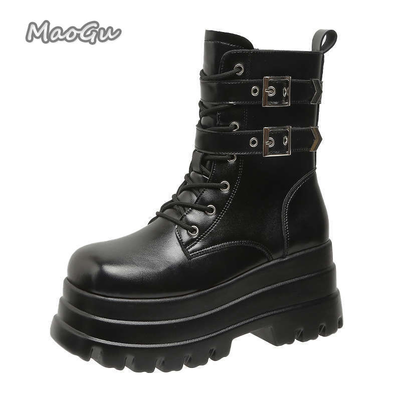

British Style Women Ankle Boots High Heeled Platform Black Women s Short Boots Thick Soled Lace Up Botines Size35 40 Botas Mujer 40