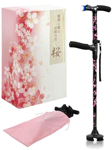 Habilis Folding Cane for Women, 4-Leg, Multi-Function Cane, Lightweight, Stylish, Self-Supporting, Walking Aid, SG Certified (70-80 Cm (Recommended He