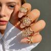 Exquisite Shiny Zircon Nail Ring for Women Romantic Geometric Flower NailCap Ring Charms Hip-Hop Punk Party Stackable Jewelry