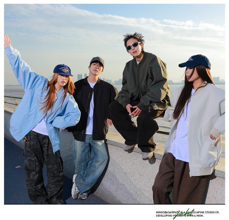 Men's Trendy Solid Color Loose Baseball Jacket for Spring & Autumn - Versatile Couple Outerwear