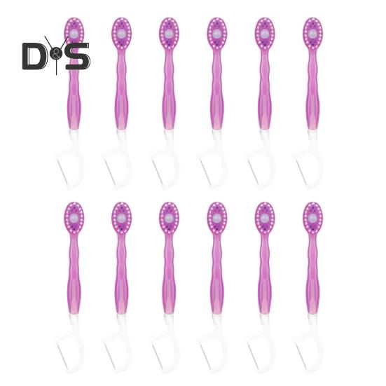 12 buc periuță de dinți de unică folosință cu pastă de dinți Flosser Pick limba Scraper portabil de călătorie adulți mini pre-lipită periuță de dinți dentară Flosser îngrijire orală