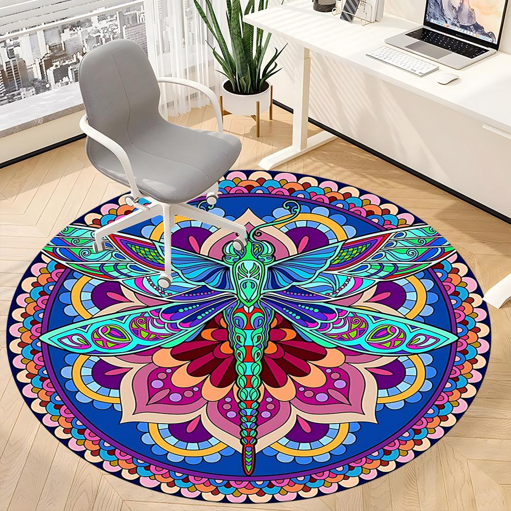 1pc Mandala, DragonflyChair Carpet for Office, Indoor Non-Slip Washable Polyester Fiber Carpet, Mat For Office, Machine Washable