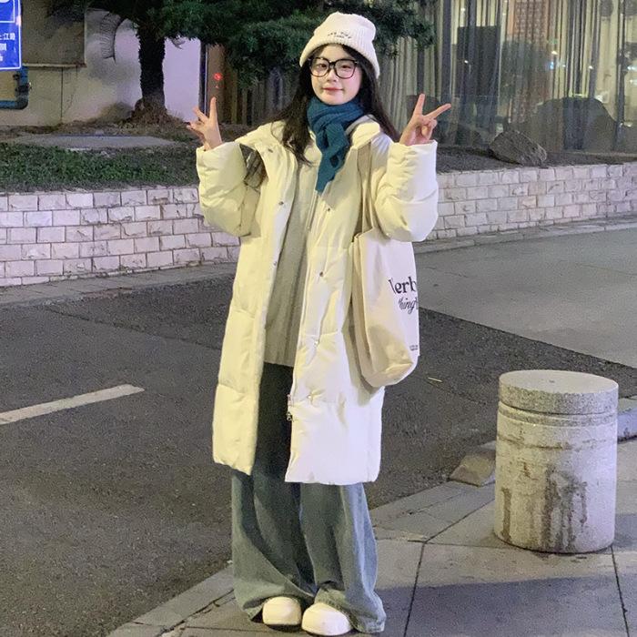 Winter new Korean version medium and long down cotton clothes women's loose casual ins style bread clothes outer beige