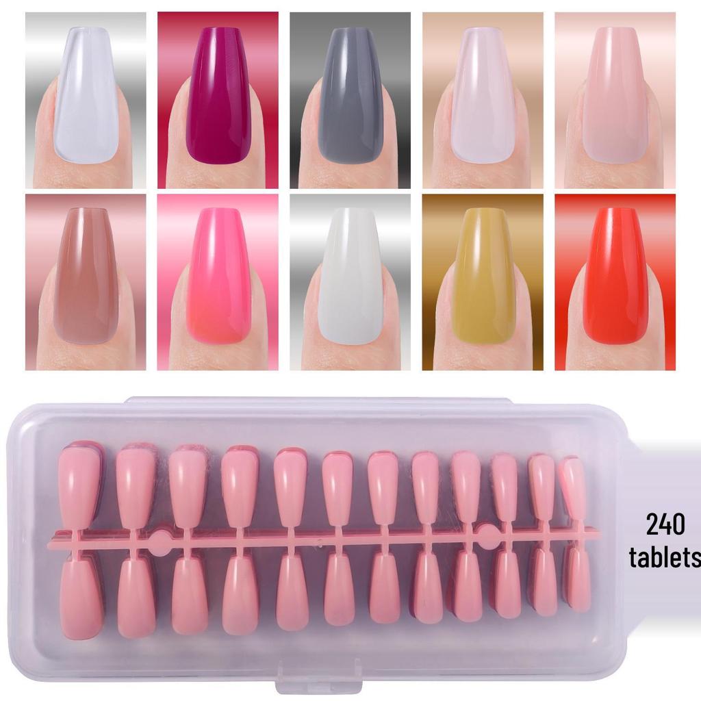 Colored Glitter Nail Art Tips - 240-Piece Set with Various Styles and Multiple Colors, Boxed Fake Fingernail Stickers