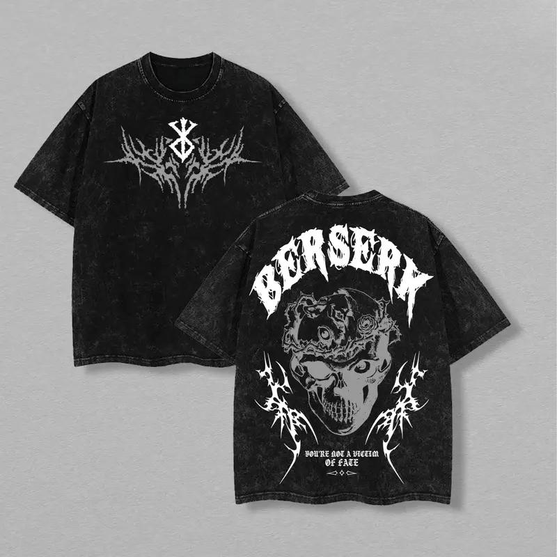 Berserk Guts Anime Printed Tee Men Women Washed Cotton T-shirts Manga Vintage T Shirt Harajuku Male Loose Short Sleeve Tshirt