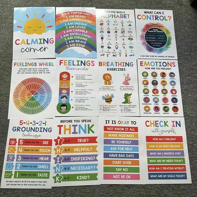 12 Calming Corner Poster Feelings Wheel Poster Calm Down Corner Mental Health Poster for Classroom Counselor Office Decor