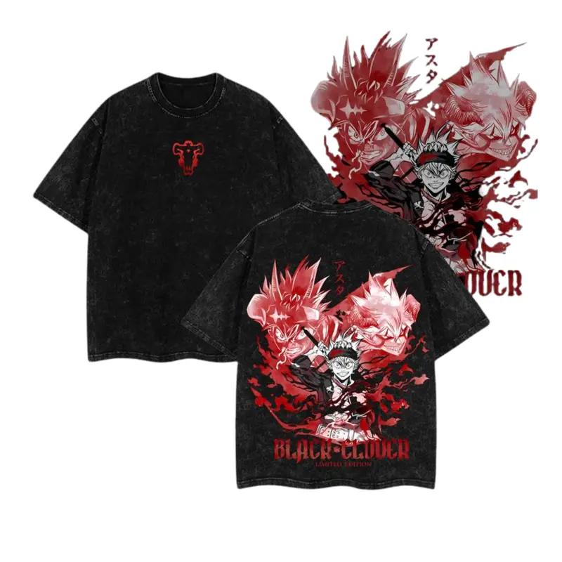 

Asta Graphic T-shirt Anime Black Clover Clothing Men Women Cotton Tshirts Retro Washed T Shirt Harajuku Male Oversized Tops XXL чёрный