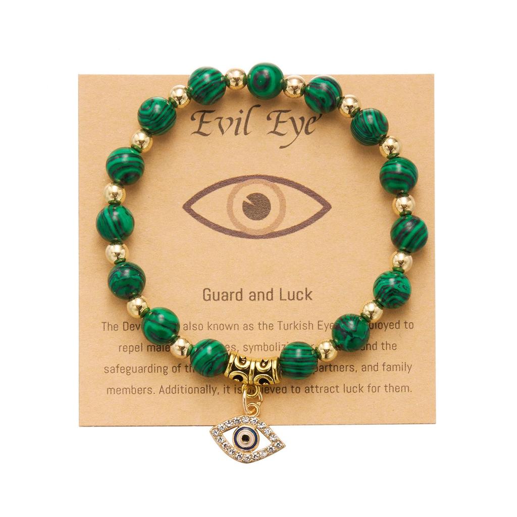 European-American Cross-Border Natural Stone Beads & Gold Spacer Yoga Bracelet with Blue Evil Eye