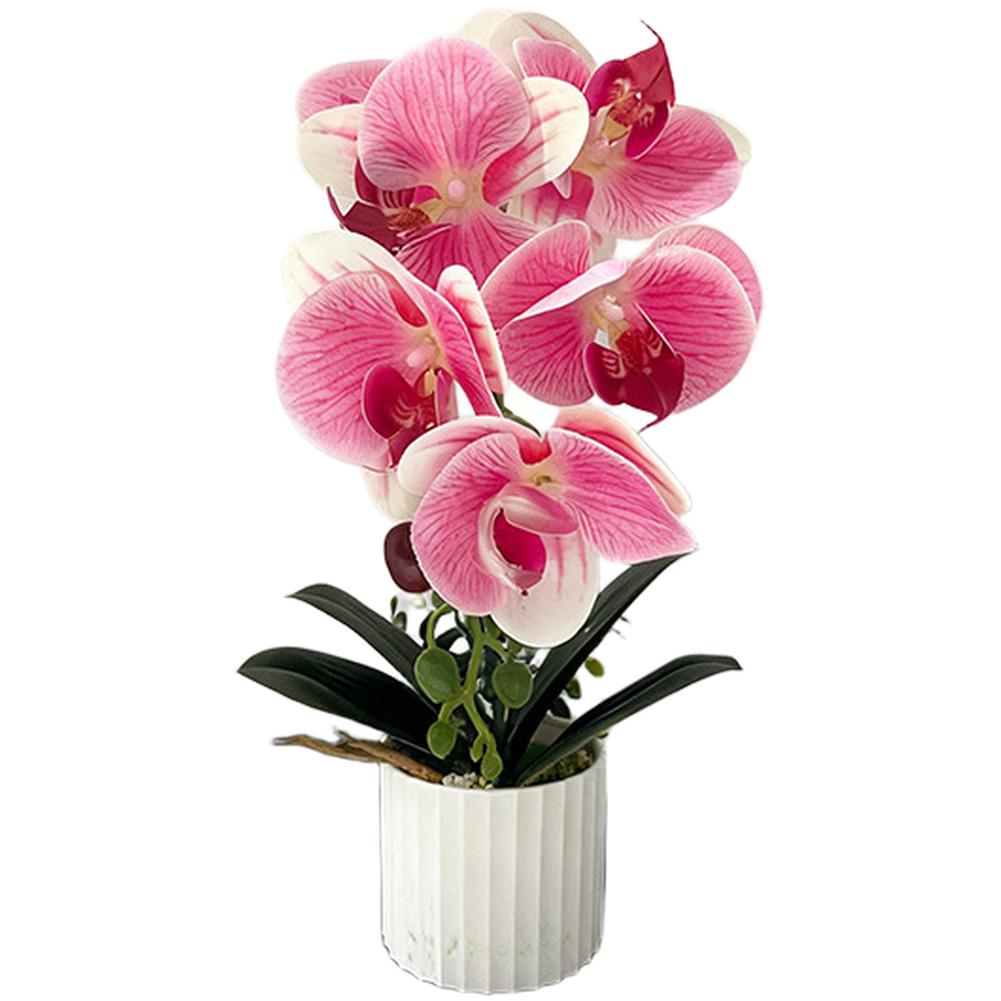 Artificial Orchid Potted Plant Realistic Design Soft Glue Flower for Home Office Event Decor White Pink Black Options