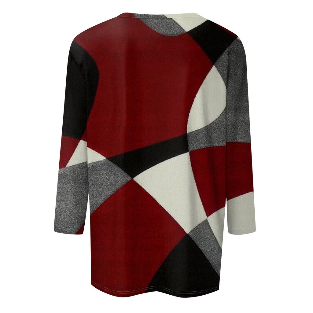 Shirt For Women's Fashion Casual Square Neck 3/4 Sleeve Loose Printed T-Shirt Ladies Top