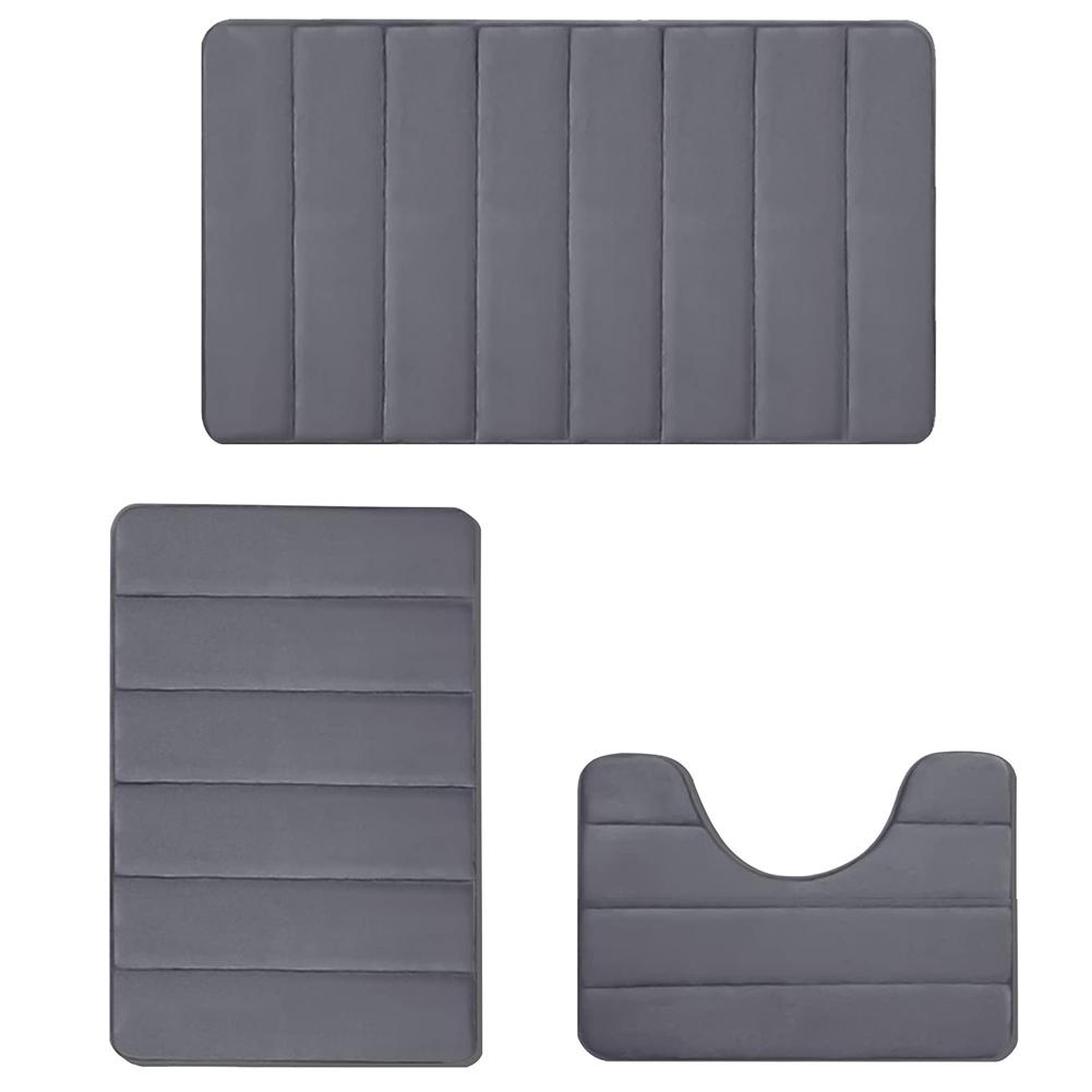 3Pcs Memory Foam Bathroom Mats and Rugs Sets Extra Absorbent U-Shaped Rug Machine Washable Floor Door Mat Bathroom Accessories