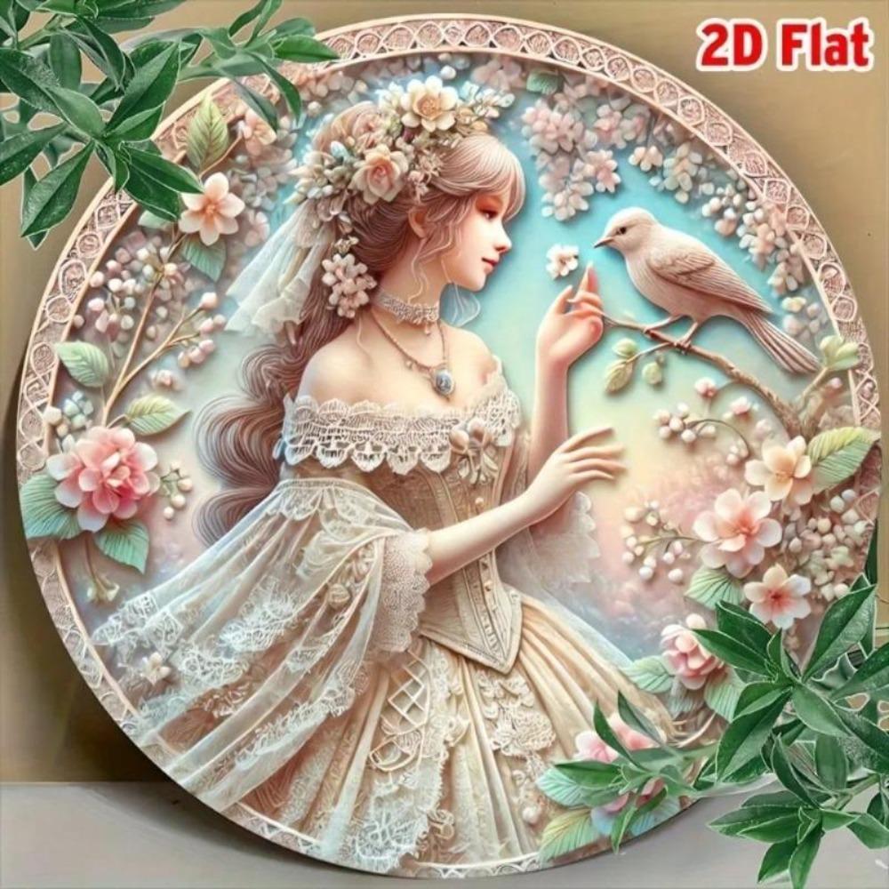 Metal Wall Art Victorian Lady Engraved Round Aluminum Home Decor Cafe Wall Hanging