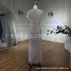 European and American High-end White Nude Elegant Bead Feather Medium and Long Evening Dress Host Banquet LA1 