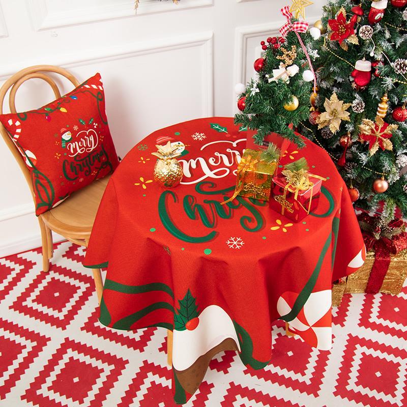 Multi-purpose Christmas Cotton and Linen Tablecloth Small Round Table Long Table Cover Cloth Festive Red New Year Atmosphere Tea Table Cloth