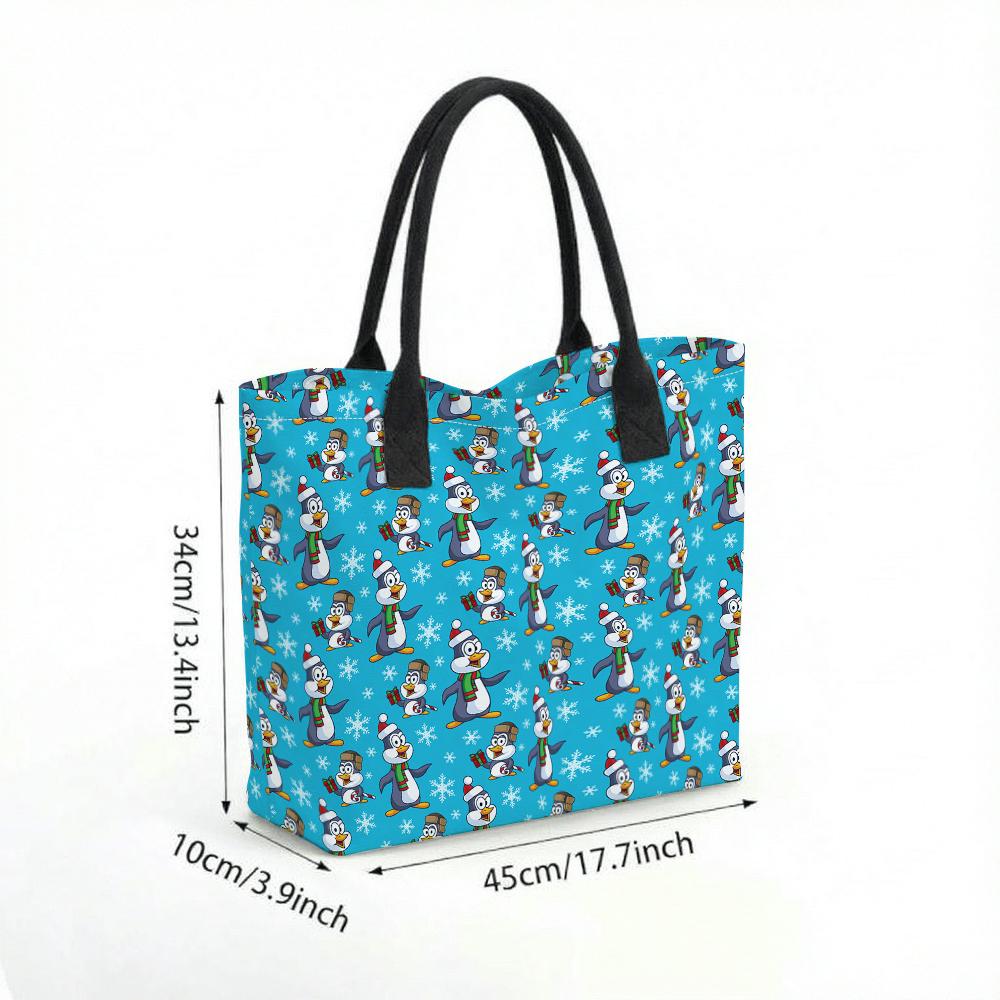  Cute Penguin Winter Tote Bag Large Capacity Casual Shoulder Bag for Daily Use