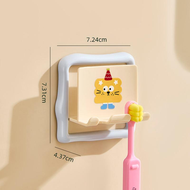 Dopamine Color Kids Cartoon Toothbrush Holder - Damage-Free Adhesive Bathroom Organizer Rack for Electric Toothbrushes