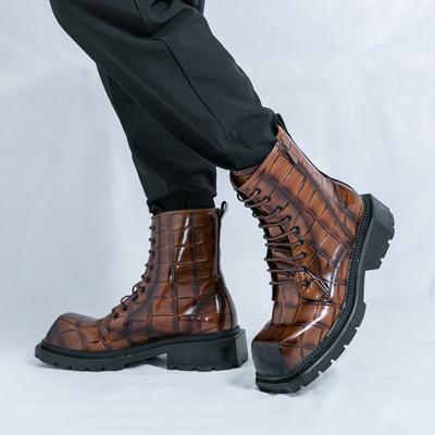 Zakelijke Mannen Chelsea Leren Laarzen Donkerbruin Met Veters Comfortabel Dikke Zool Antislip Hoge Schacht Merk Laarzen Werklaarzen Mannen