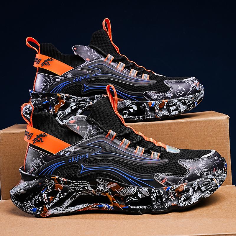 High Street Graffiti Men Sneakers Women Lightweight Blade Running Shoes Comfy Cushioning Sock Sports Walking Shoes Male Footwear