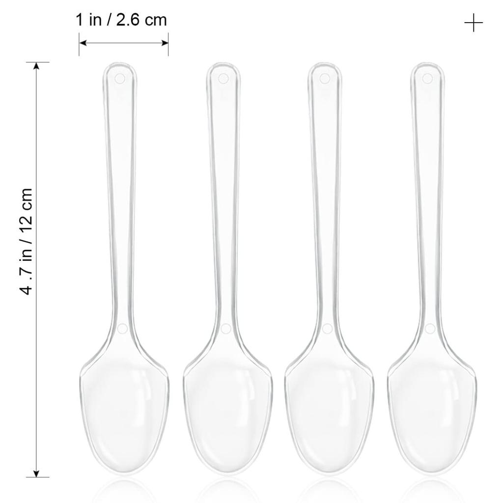 NUOLUX Disposable Plastic Spoons, 100 Pieces, 12cm, Clear, for Ice Cream and Desserts, Perfect for Tasting, Commercial Use