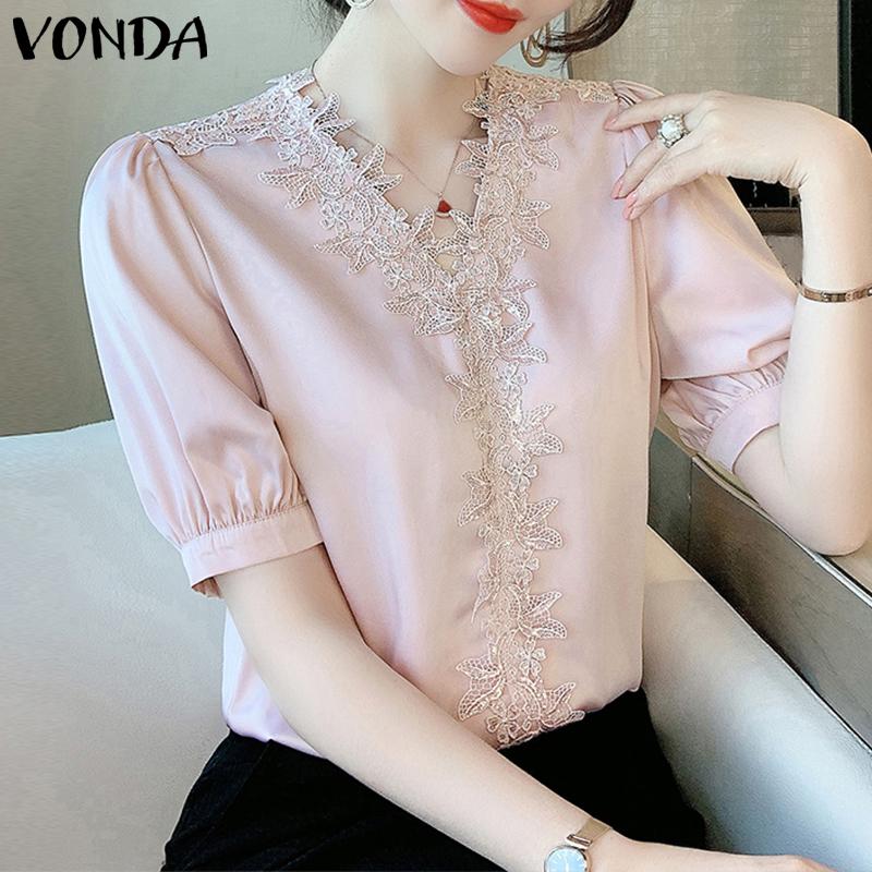 

Летние женские кружевные топы VONDA с ​​v-образным вырезом и пышными рукавами