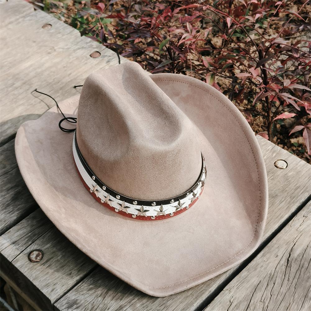 Wide Brim Cowboy Hats for women retro cow belt suede cowboy Hat men Cattleman Style Suede Rancher Hat for Men sombrero hombre
