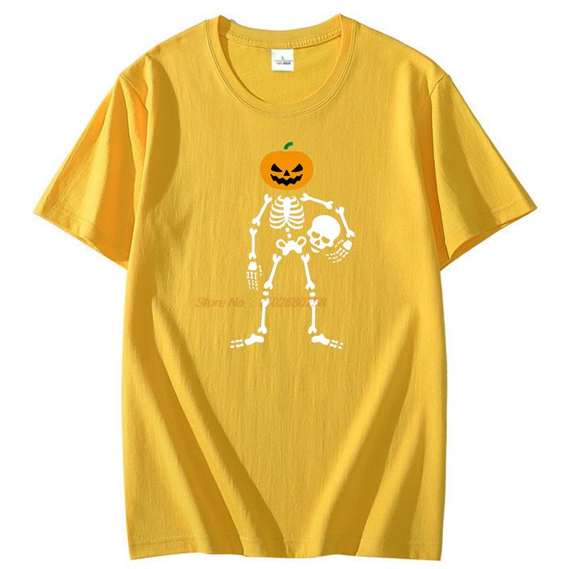 Skeleton Holding Skull Fashion Graphic T Shirts Halloween Funny Tees Tops Summer Cotton Short Sleeve Tee Unisex Print T Shirt