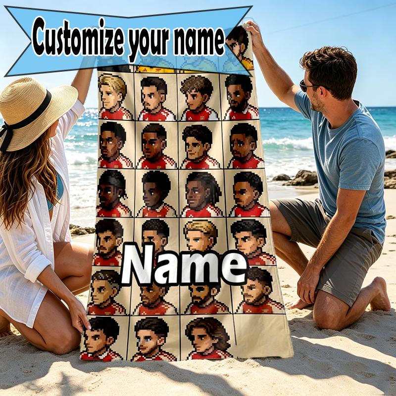 Custom Name Personalized Football Team F.C Print Beach Towel, for Trip Camping Beach Party Home Decor, Birthday Gift for Family & Friends