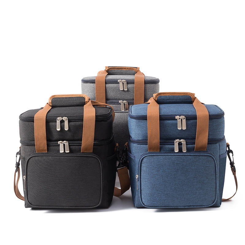 Lunch Bag , 17L Expandable Double Deck Lunch Cooler Box, Lightweight Leakproof Lunch Tote Bag W/ Side Tissue Pocket&Adjustable Shoulder Strap