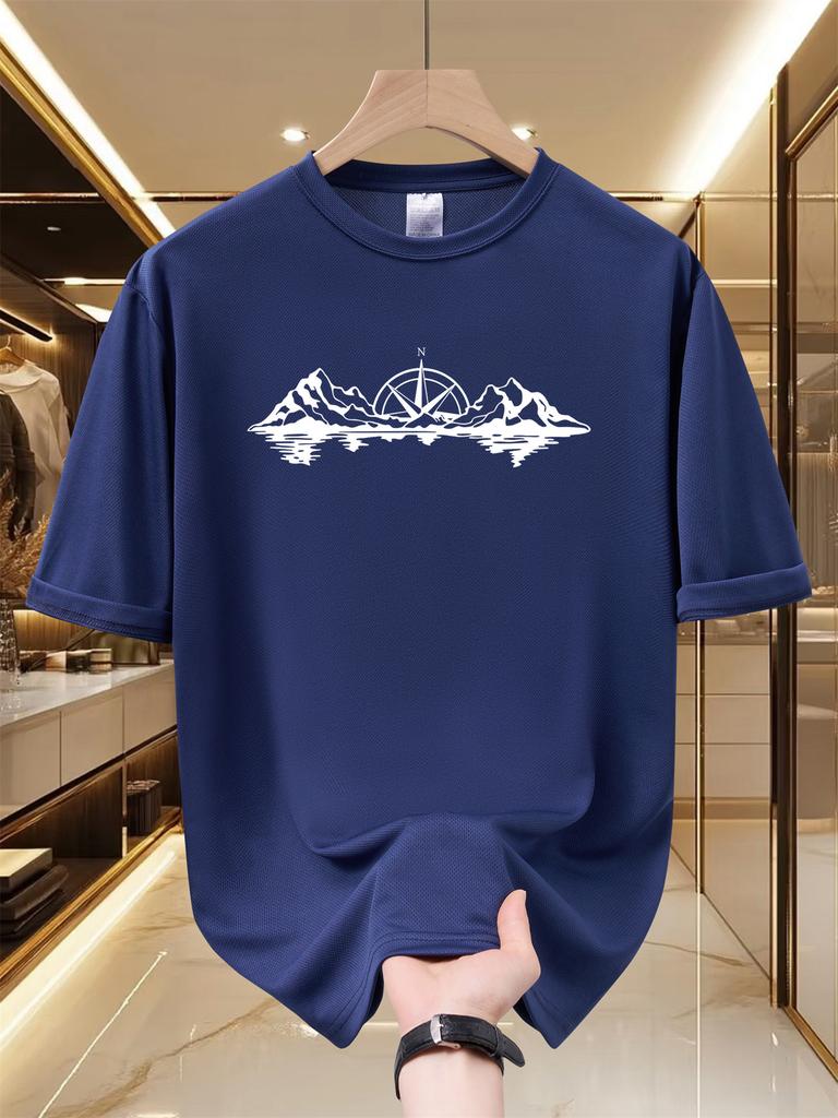 Unisexs Quick Dry TShirt Mountain Compass Print Breathable Short Sleeve Outdoor Hiking Camping Sports Tee Summer Casual Top