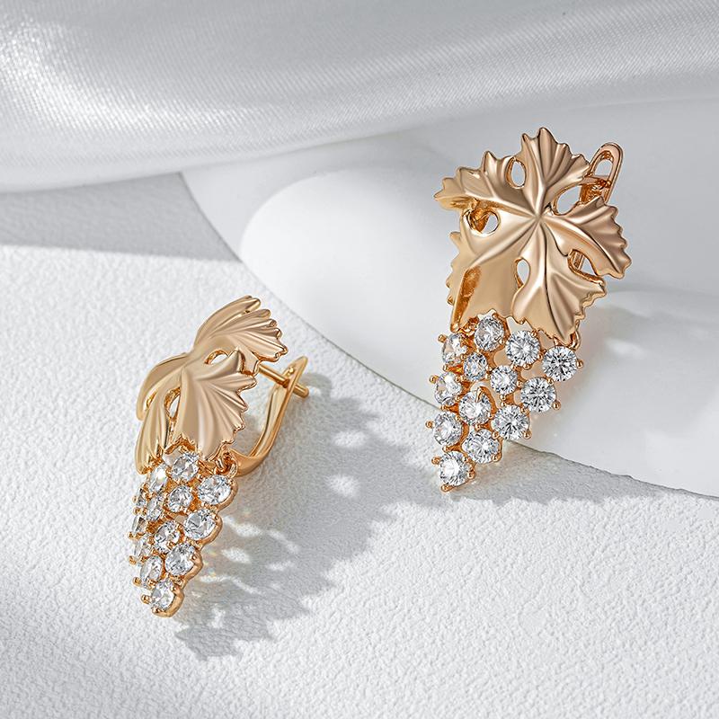Kienl Full Shiny Natural Zircon Long Big Drop Earring For Women  Rose Gold Color Unique Crystal Grape Daily Vintage Jewelry