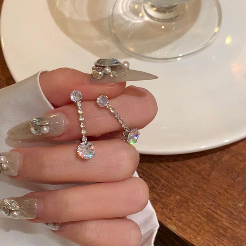 S925 Silver Zircon Tassel Earrings for Women - Luxurious Design, Sparkling Full Diamond Celebrity Style