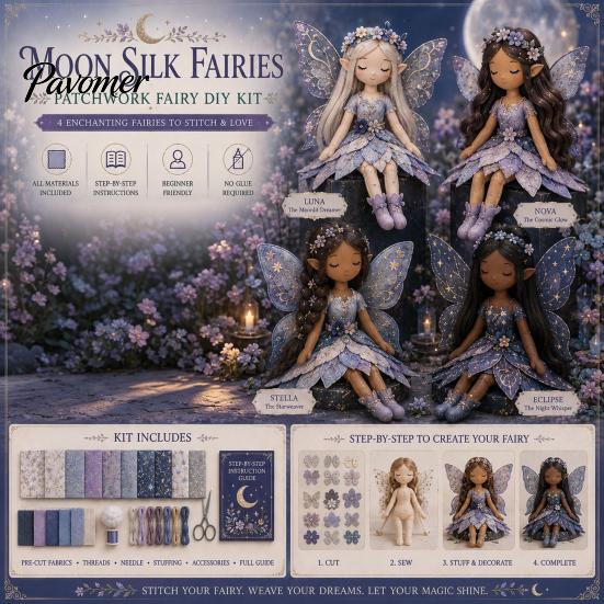 Künstlerische Heimdeko Bastelset Magische Fee Patchwork, DIY Blumenstoff Nähen Dekoratives Figuren-Set 4-flügelige Puppen, für Anfänger,