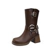 Three-buckle version retro short locomotive Martin boots 2025 autumn belt buckle thick heel heightening short boots autumn and winter women