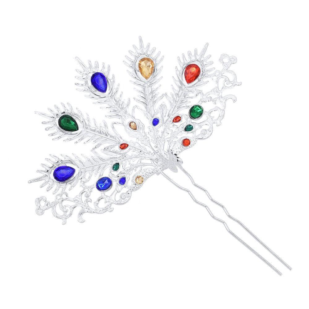 Colorful Rhinestone Thai Metal Leaves Hairpin Gold Ethnic Style Hair Accessories  Daily