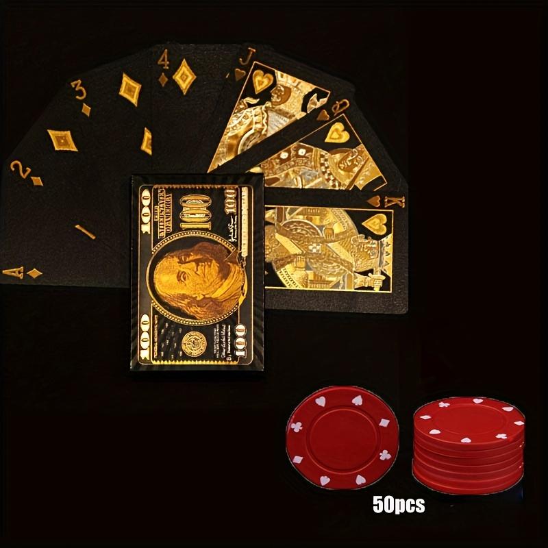 

1 колода карт и 50 круглых игровых реквизитов, пластиковые игральные карты с двухцветным рисунком доллара, водонепроницаемые пластиковые игральные карты из ПЭТ золотистый